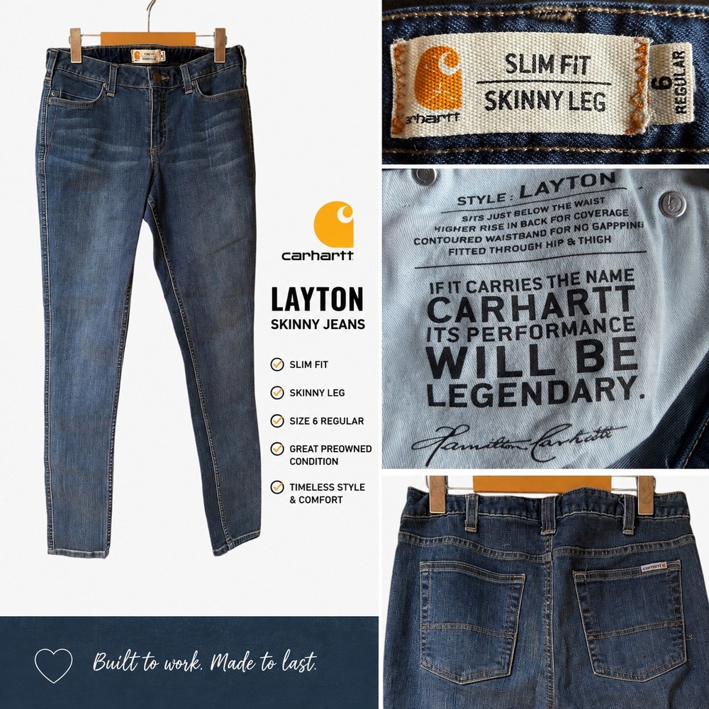 Carhartt Layton Slim Fit Skinny Leg Jeans Womens 6 Regular Dark Wash 102734 457